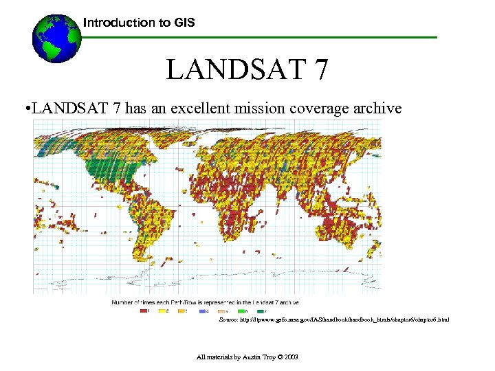 Introduction to GIS LANDSAT 7 • LANDSAT 7 has an excellent mission coverage archive