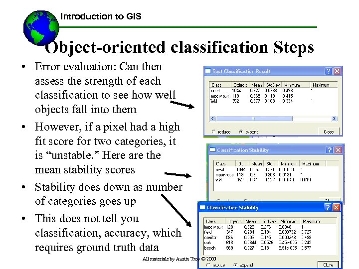 Introduction to GIS Object-oriented classification Steps • Error evaluation: Can then assess the strength