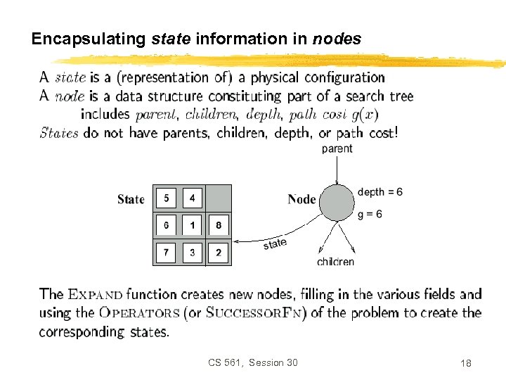 Encapsulating state information in nodes CS 561, Session 30 18 