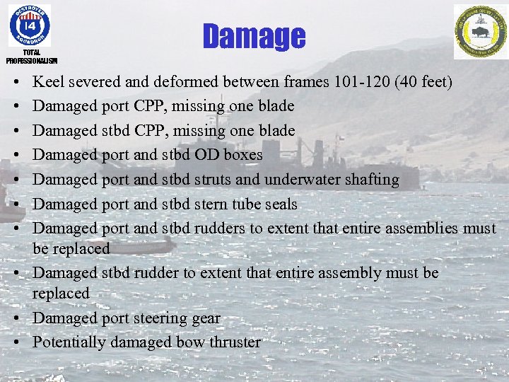 TOTAL PROFESSIONALISM • • Damage Keel severed and deformed between frames 101 -120 (40