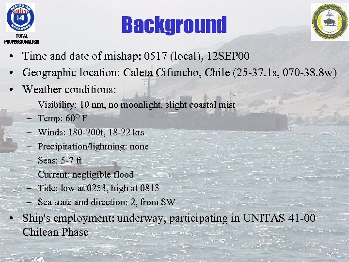 TOTAL PROFESSIONALISM Background • Time and date of mishap: 0517 (local), 12 SEP 00