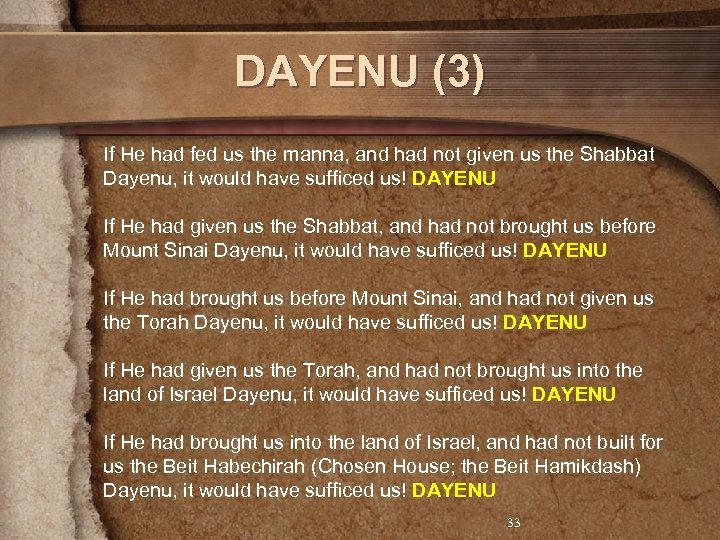 DAYENU (3) If He had fed us the manna, and had not given us