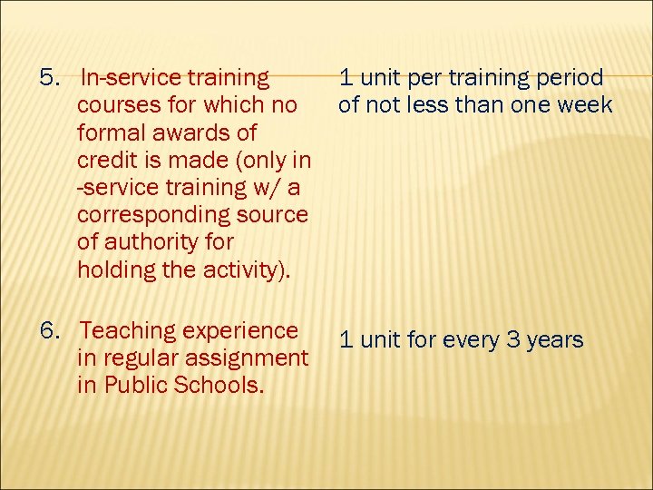 5. In-service training courses for which no formal awards of credit is made (only