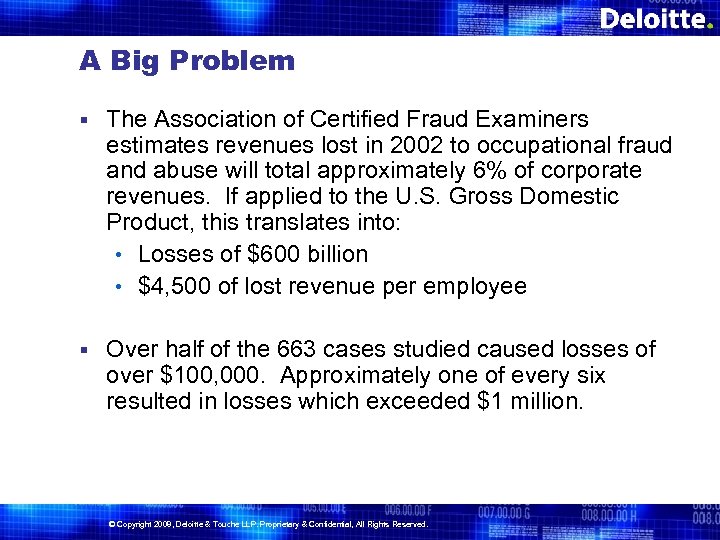 A Big Problem § The Association of Certified Fraud Examiners estimates revenues lost in