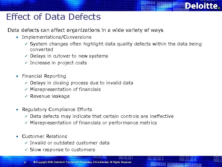 Effect of Data Defects Data defects can affect organizations in a wide variety of