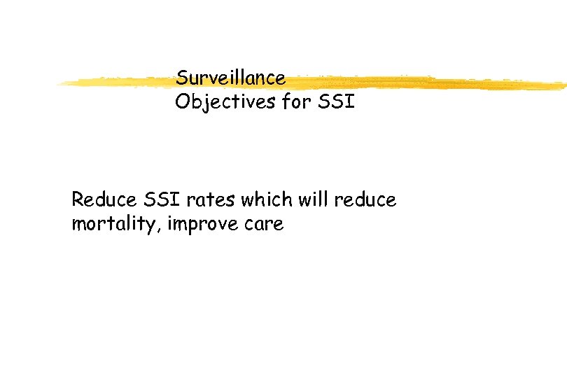 Surveillance Objectives for SSI Reduce SSI rates which will reduce mortality, improve care 