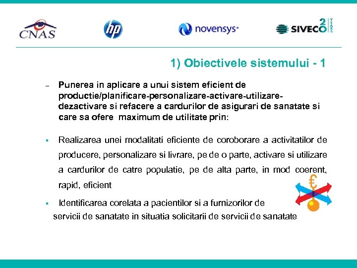 1) Obiectivele sistemului - 1 Punerea in aplicare a unui sistem eficient de productie/planificare-personalizare-activare-utilizaredezactivare