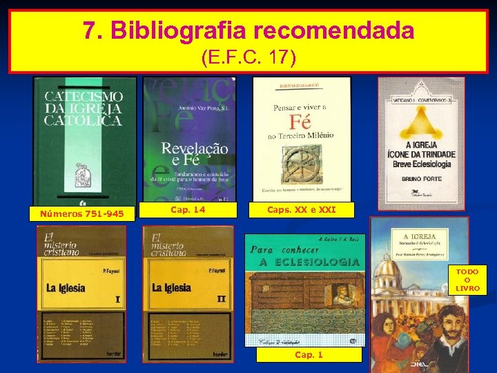 7. Bibliografia recomendada (E. F. C. 17) Números 751 -945 Cap. 14 Caps. XX