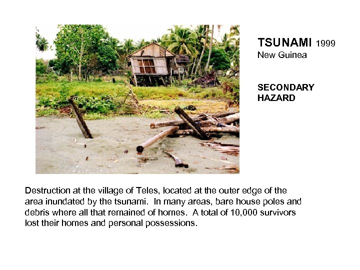 TSUNAMI 1999 New Guinea SECONDARY HAZARD Destruction at the village of Teles, located at