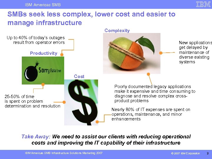 IBM Americas SMBs seek less complex, lower cost and easier to manage infrastructure Complexity