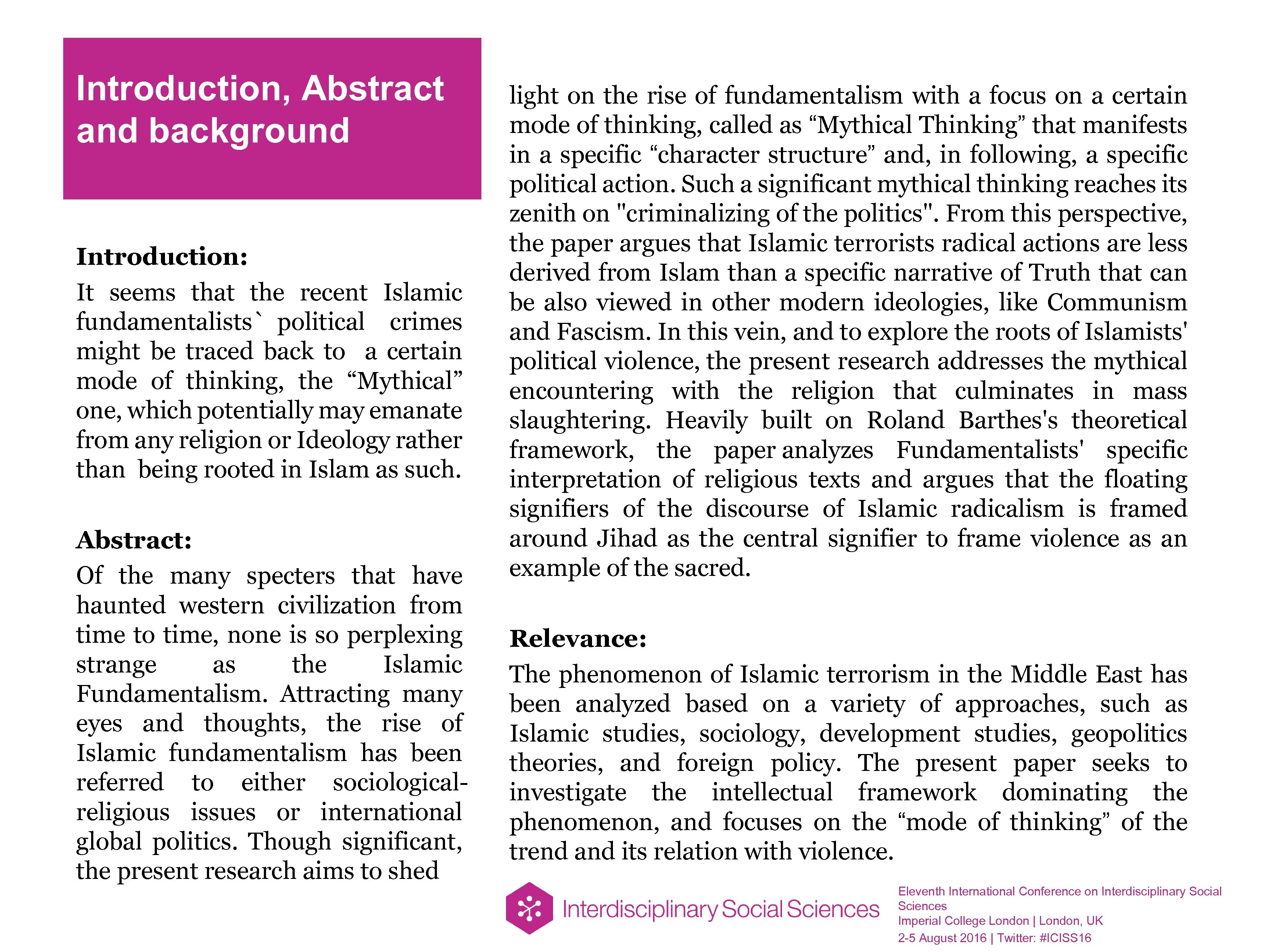 Introduction, Abstract and background Introduction: It seems that the recent Islamic fundamentalists` political crimes