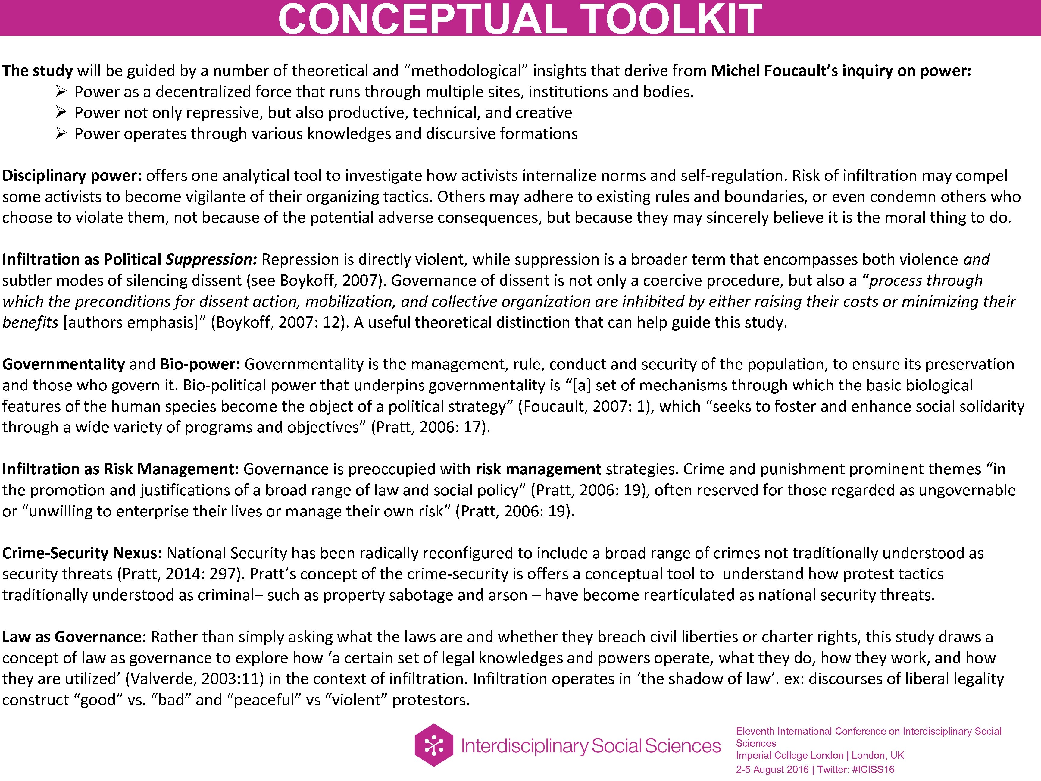 CONCEPTUAL TOOLKIT The study will be guided by a number of theoretical and “methodological”