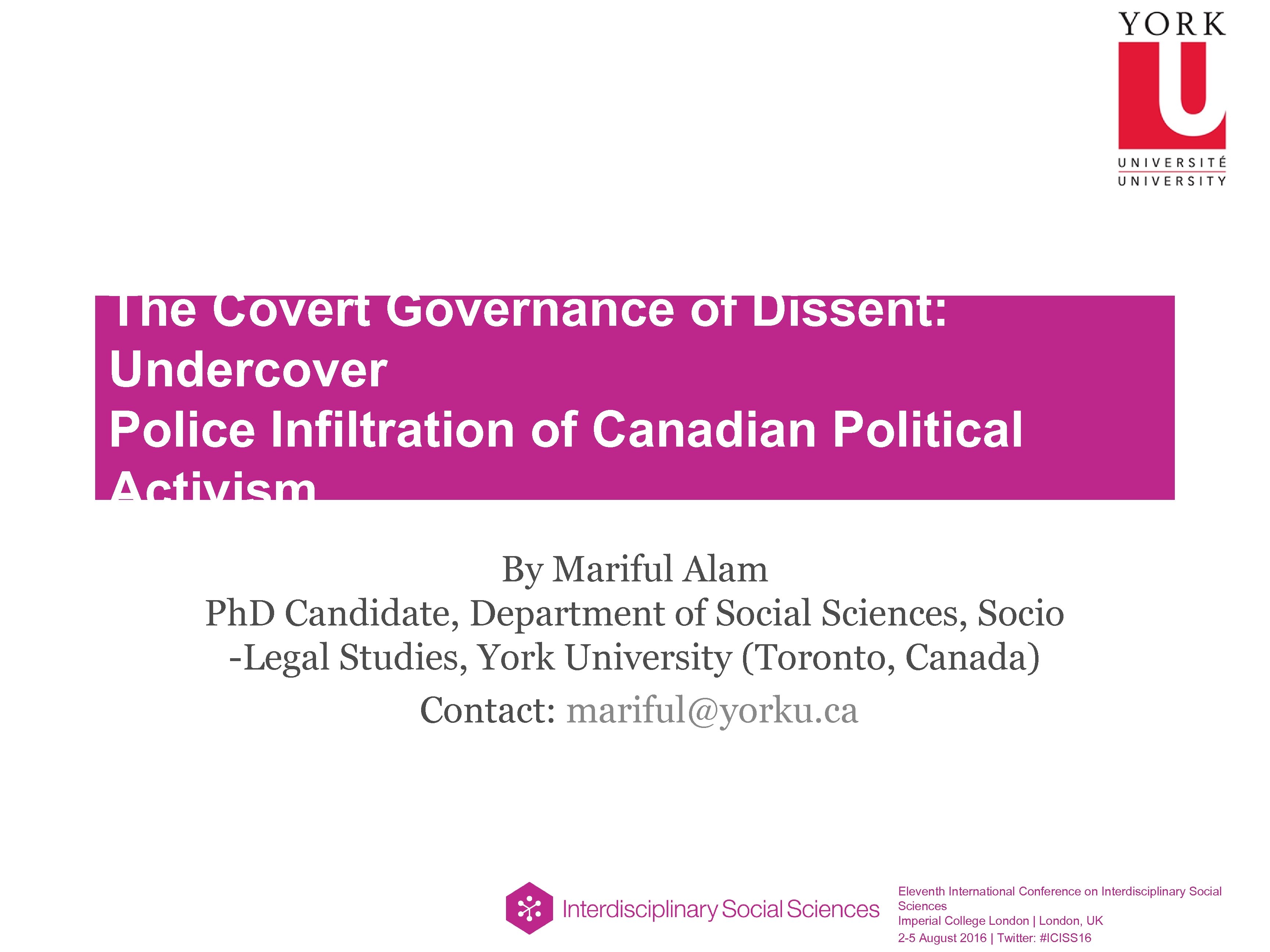 The Covert Governance of Dissent: Undercover Police Infiltration of Canadian Political Activism By Mariful