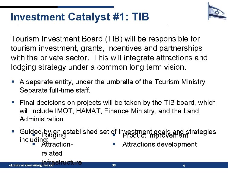 Investment Catalyst #1: TIB Tourism Investment Board (TIB) will be responsible for tourism investment,