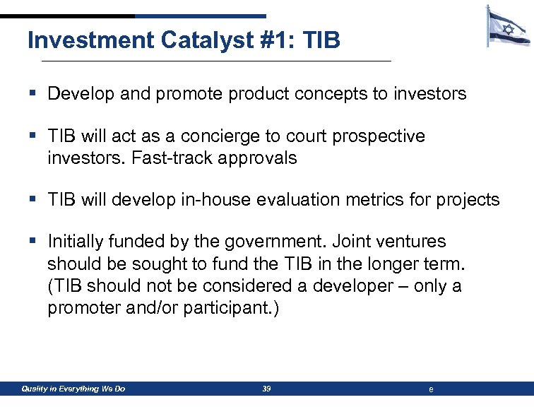 Investment Catalyst #1: TIB § Develop and promote product concepts to investors § TIB