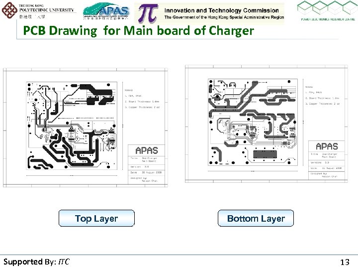 PCB Drawing for Main board of Charger Top Layer Supported By: ITC By Bottom