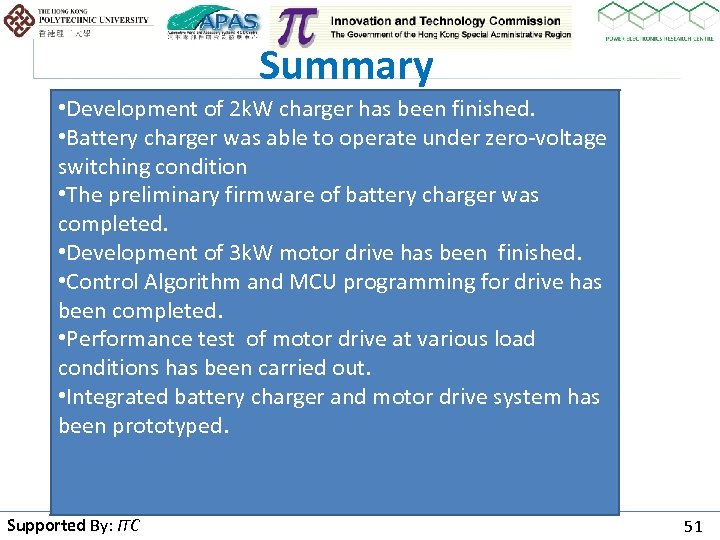 Summary • Development of 2 k. W charger has been finished. • Battery charger