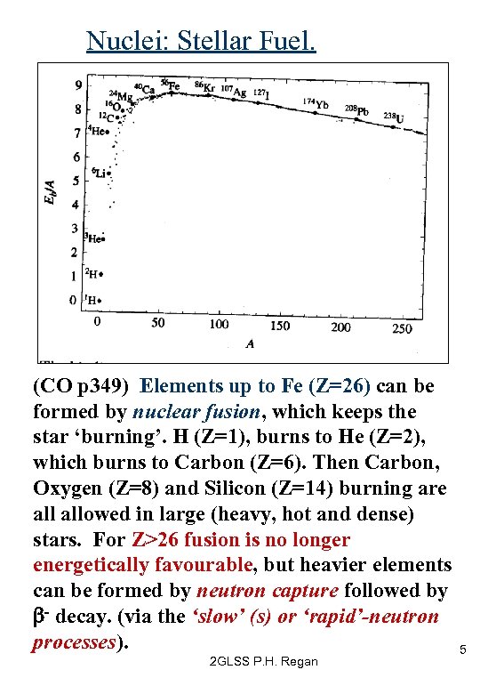 Nuclei: Stellar Fuel. (CO p 349) Elements up to Fe (Z=26) can be formed