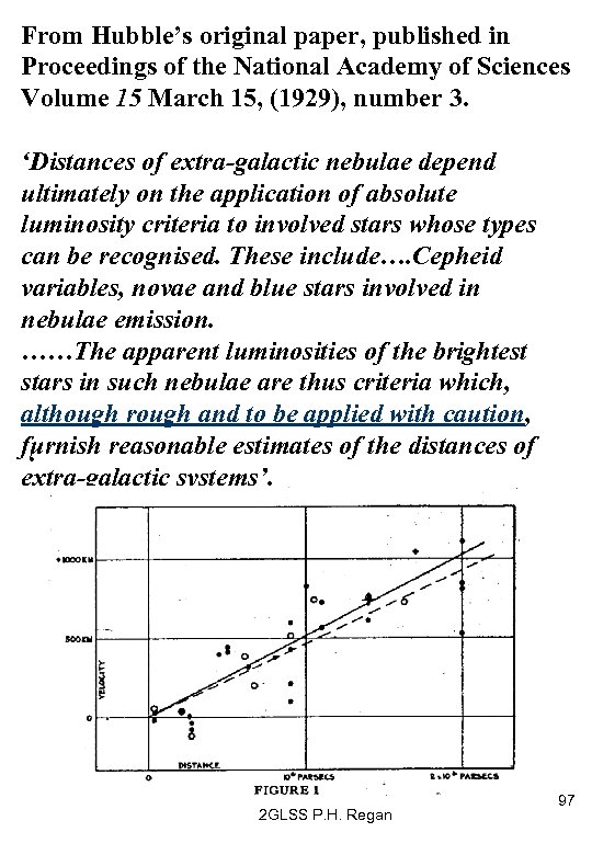 From Hubble’s original paper, published in Proceedings of the National Academy of Sciences Volume