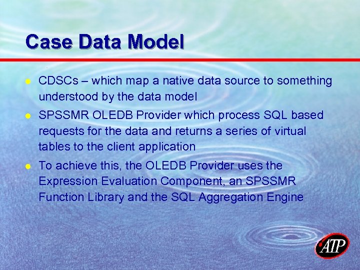 Case Data Model l CDSCs – which map a native data source to something