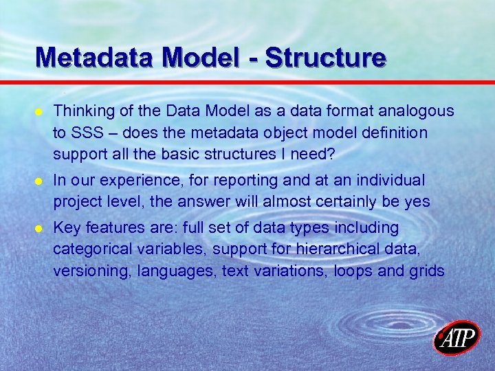 Metadata Model - Structure l Thinking of the Data Model as a data format