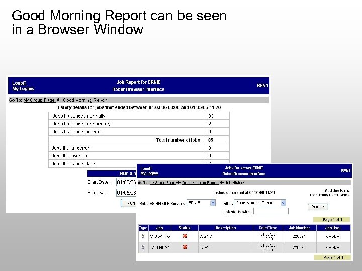Good Morning Report can be seen in a Browser Window 