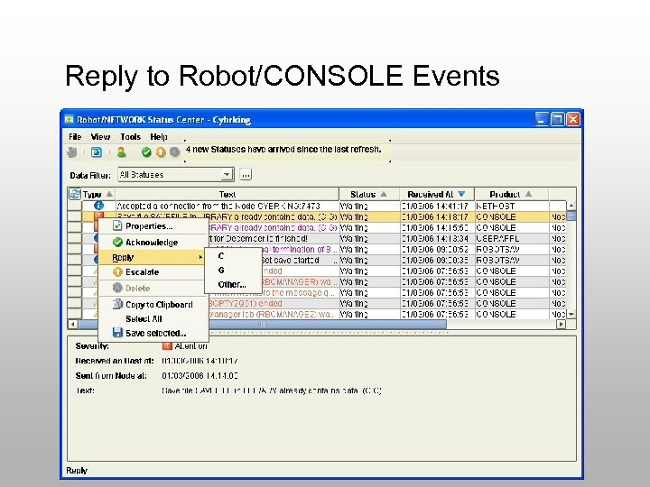 Reply to Robot/CONSOLE Events 