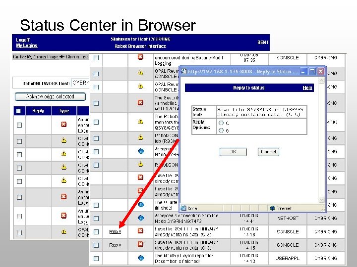 Status Center in Browser 