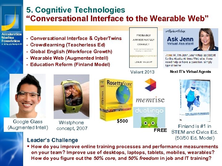 5. Cognitive Technologies “Conversational Interface to the Wearable Web” Acceleration Studies Foundation A 501(c)(3)