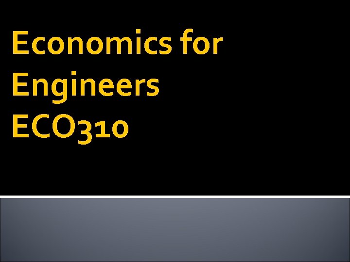 Economics for Engineers ECO 310 