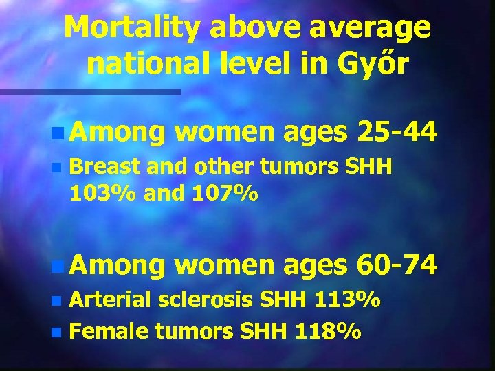 Mortality above average national level in Győr n Among n women ages 25 -44