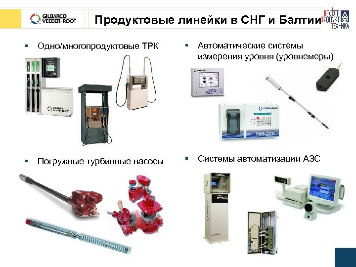 Продуктовые линейки в СНГ и Балтии § Одно/многопродуктовые ТРК § Автоматические системы измерения уровня
