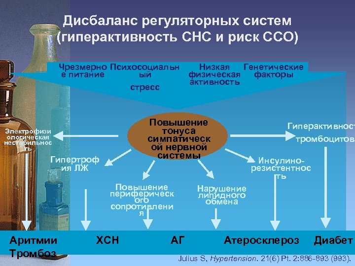 Дисбаланс регуляторных систем (гиперактивность СНС и риск ССО) Чрезмерно Психосоциальн Низкая Генетические е питание