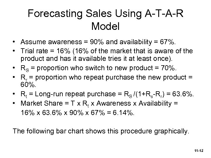 Forecasting Sales Using A-T-A-R Model • Assume awareness = 90% and availability = 67%.