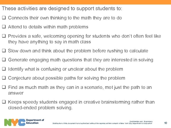 These activities are designed to support students to: q Connects their own thinking to
