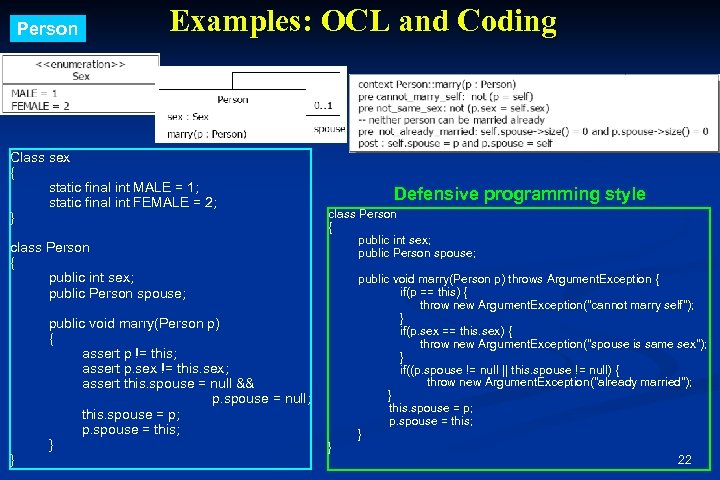Person Examples: OCL and Coding Class sex { static final int MALE = 1;