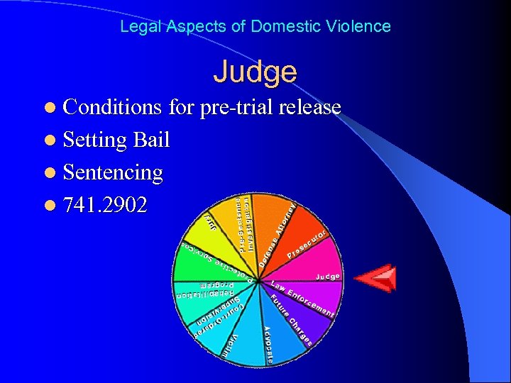 Legal Aspects of Domestic Violence Judge l Conditions for pre-trial release l Setting Bail