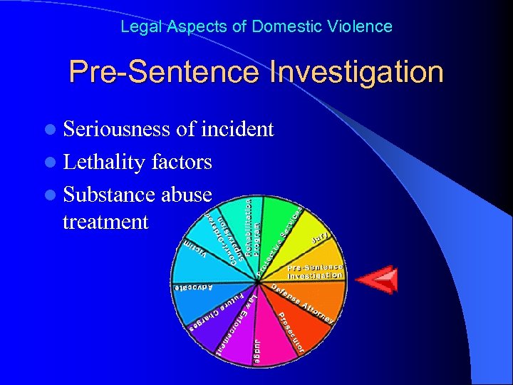 Legal Aspects of Domestic Violence Pre-Sentence Investigation l Seriousness of incident l Lethality factors