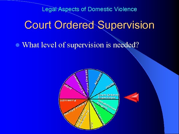 Legal Aspects of Domestic Violence Court Ordered Supervision l What level of supervision is