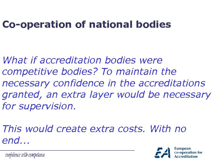 Co-operation of national bodies What if accreditation bodies were competitive bodies? To maintain the