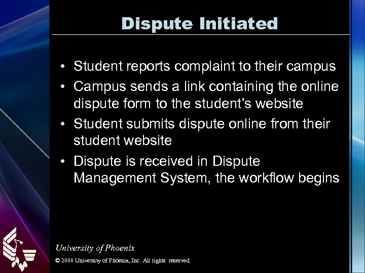 Dispute Initiated • Student reports complaint to their campus • Campus sends a link