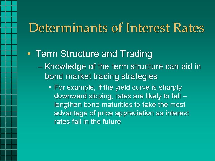 Determinants of Interest Rates • Term Structure and Trading – Knowledge of the term