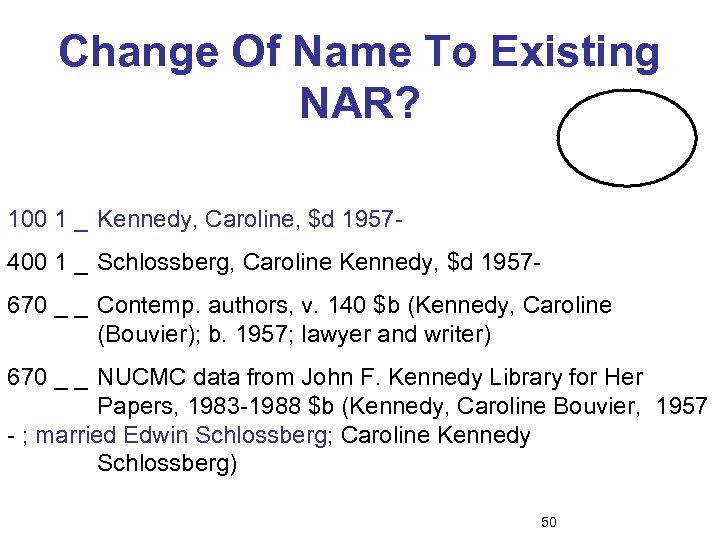 Change Of Name To Existing NAR? 100 1 _ Kennedy, Caroline, $d 1957400 1