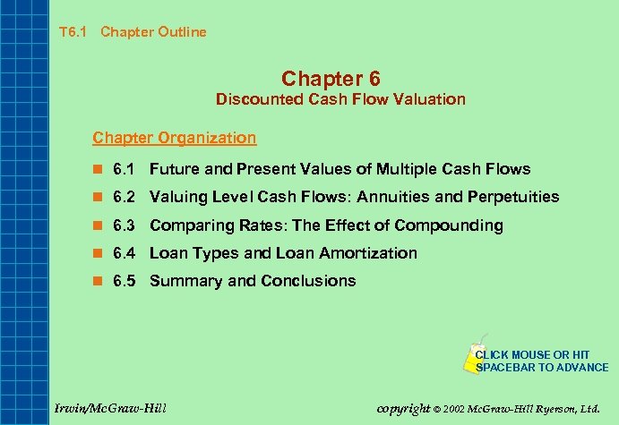 T 6. 1 Chapter Outline Chapter 6 Discounted Cash Flow Valuation Chapter Organization n