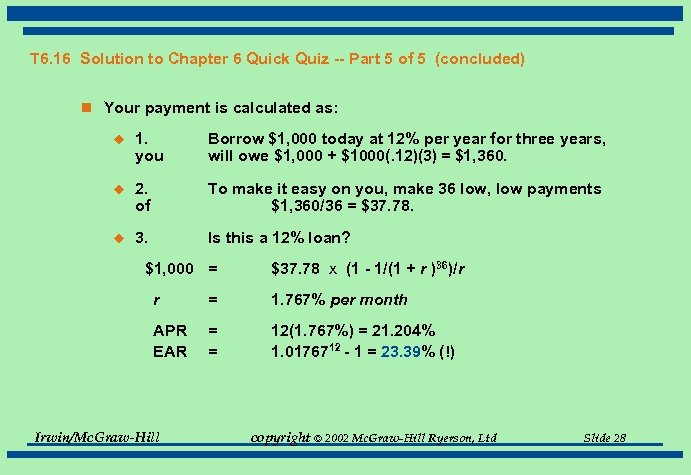 T 6. 16 Solution to Chapter 6 Quick Quiz -- Part 5 of 5