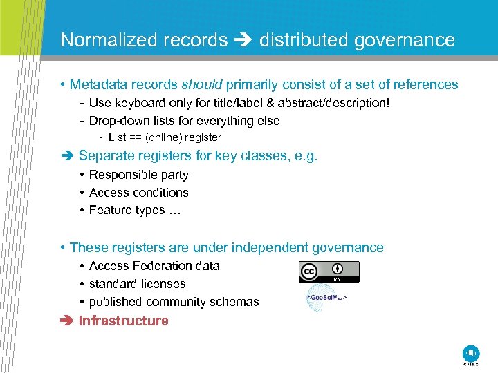 Normalized records distributed governance • Metadata records should primarily consist of a set of