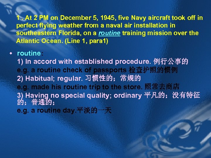 1. At 2 PM on December 5, 1945, five Navy aircraft took off in