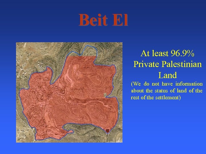 Beit El At least 96. 9% Private Palestinian Land (We do not have information