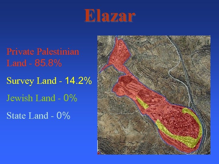 Elazar Private Palestinian Land - 85. 8% Survey Land - 14. 2% Jewish Land