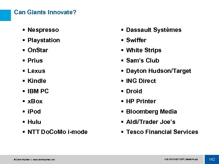 Can Giants Innovate? § Nespresso § Dassault Systèmes § Playstation § Swiffer § On.